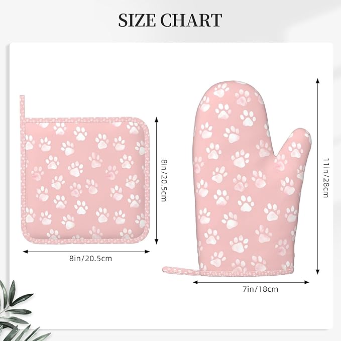 Oven Mitts and Pot Holders Pastel Pink Dog Paw Pattern Silicone Kitchen - Image 3