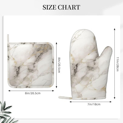 Oven Mitts and Pot Holders Set, Marble Pattern Gray White Silicone Kitchen - Image 3