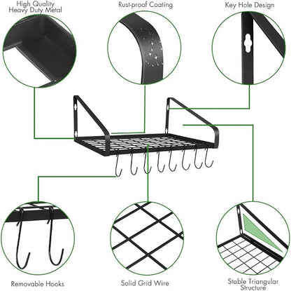 Felibeaco Hanging Pots & Pans Rack, Wall Mounted Pots Pans Organizer Holder Rack - Image 4
