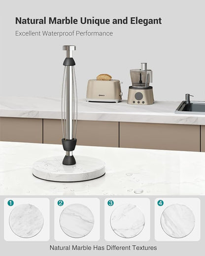 Marble Paper Towel Holder Countertop, Stainless Steel, One-Handed Tear - Image 5