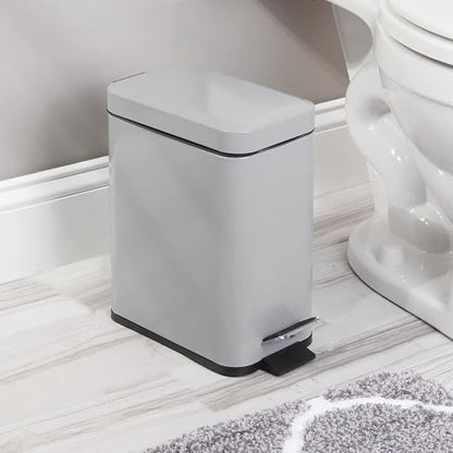 mDesign Small Modern 1.3 Gallon Rectangle Metal Lidded Step Trash Can, Compact - Image 3