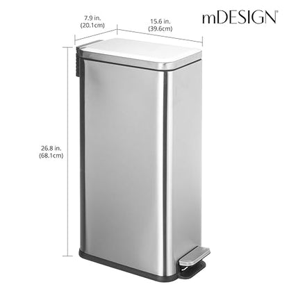 mDesign Slim Metal Rectangle 7.9 Gallon Trash Can - Image 3