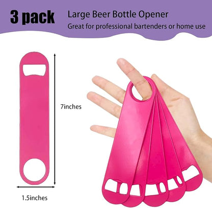 3 Pcs Pink Stainless Steel Heavy Duty Flat Bottle Openers, 7 Inch Solid Beer - Image 2