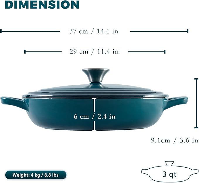 Flavehc Braiser Enameled Cast Iron Braiser 3 qt Braiser Pan - Image 3