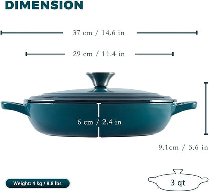 Flavehc Braiser Enameled Cast Iron Braiser 3 qt Braiser Pan - Image 3