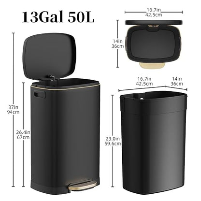 KdbK 13 Gallon Trash Can with Lid, 50L Fingerprint Proof Stainless Steel - Image 6
