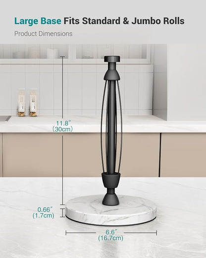 Paper Towel Holder Countertop, Marble Weighted Base, Glossy Black, One-Handed - Image 7