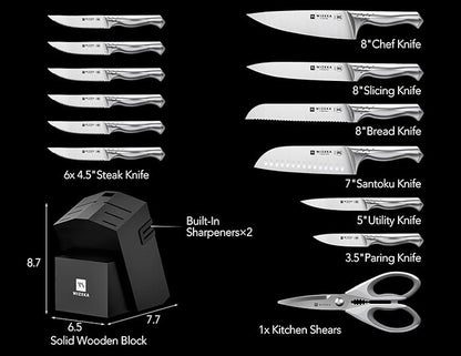 WIZEKA Kitchen Knife Set with Block: Razor Sharp 15 Pcs Professional Chef Knife - Image 5