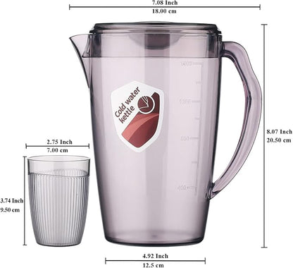 HOMQUEN Plastic Pitcher with 3 Cup, 60 Oz/1.8L Water Pitcher with Lid, Iced Tea - Image 2
