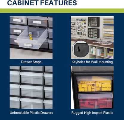 Akro-Mils 24-Drawer Plastic Storage Cabinet | 20" W x 6" D x 16" H | Black | - Image 4