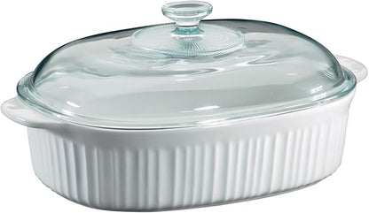 CorningWare French White 4 Quart Oval Casserole W/Glass Cover by CorningWare