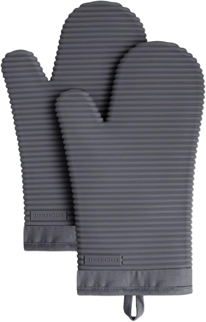 KITCHENAID Ribbed Soft Silicone Oven Mitt 2-Pack Set, Charcoal Grey by KitchenAid