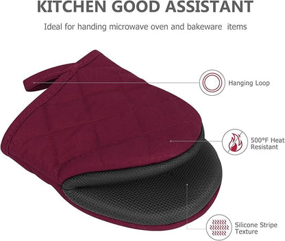 Oven Mitts and Pot Holders Set, Heat Resistant Silicone Kitchen Mini Oven - Image 3