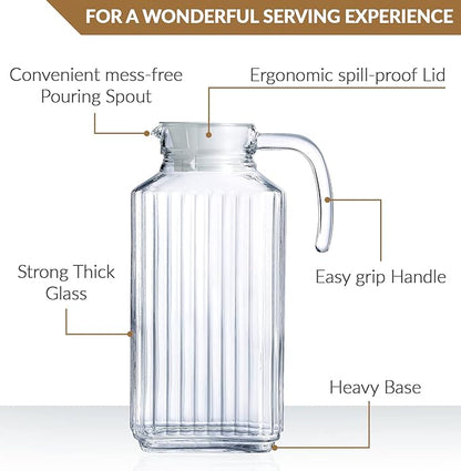 Glass Pitcher with Lid – Set of 2 Glass Water Pitcher 55Oz – Cold Carafe - Image 3