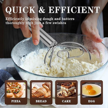 TEEVEA Danish Dough Whisk with Stainless Steel Hook Dutch Style Bread Mixer - Image 4