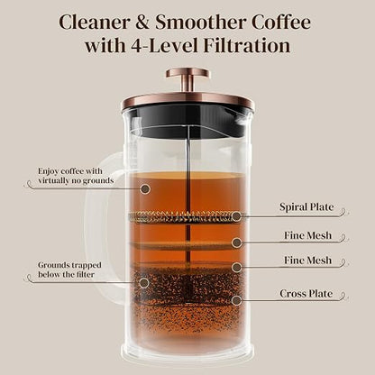 Veken French Press Coffee Maker 21oz 0.6 L, Single Serve Small Pot, Heat - Image 5