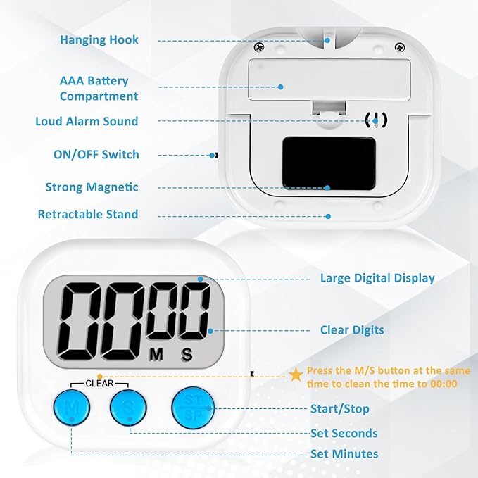 ZILLEEN 6 Pack Kitchen Timers for Cooking Digital Classroom Timers for Teachers - Image 8