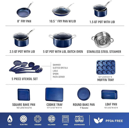 Granitestone 20 Pc Kitchen Pots and Pans Set Non Stick Cookware Set, Kitchen - Image 2