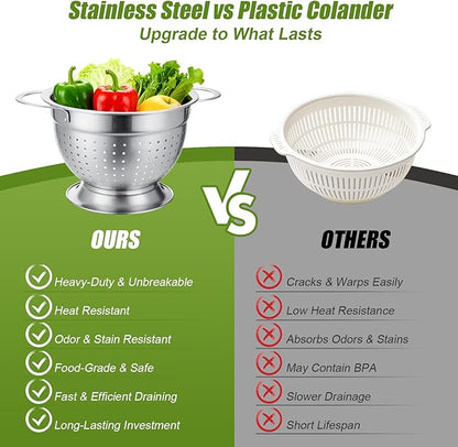 Palksky Stainless Steel Colander Set of 3, Nesting Metal Strainers - Image 5