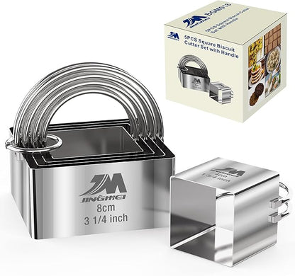 Square Biscuit Cutter Set 1.75inch 2inch 2.25inch 2.75inch 3.25inch, Stainless by MJINGMEI