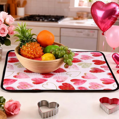 Breling Valentine's Day Dish Drying Mat Valentine Kitchen Dry Mat Absorbent - Image 2