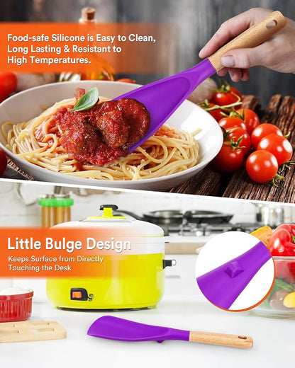 Cooking Spoon and Rice Scooper for Nonstick Cookwares, Wood Handle Spoon for - Image 3