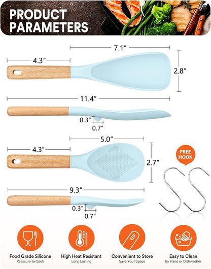 Cooking Spoon and Rice Scooper for Nonstick Cookwares, Wood Handle Spoon for - Image 2