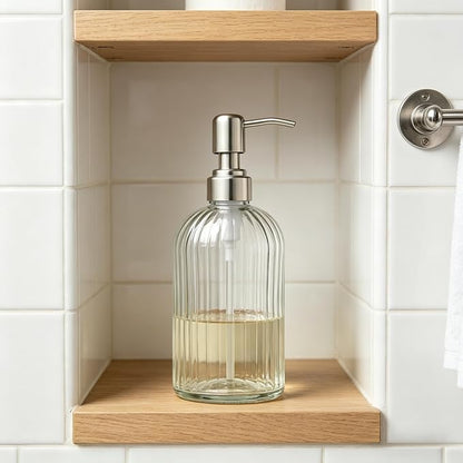Glass Hand Soap Dispenser Silver Pump Refillable Dish Shampoo Lotion Bottle - Image 5