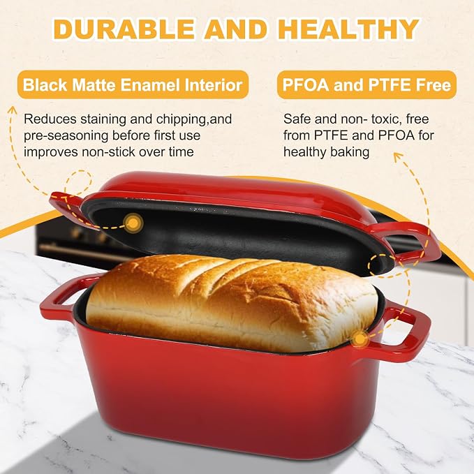3.6QT Oval Enameled Cast Iron Dutch Oven, Sourdough Bread Baking Pan - Image 7
