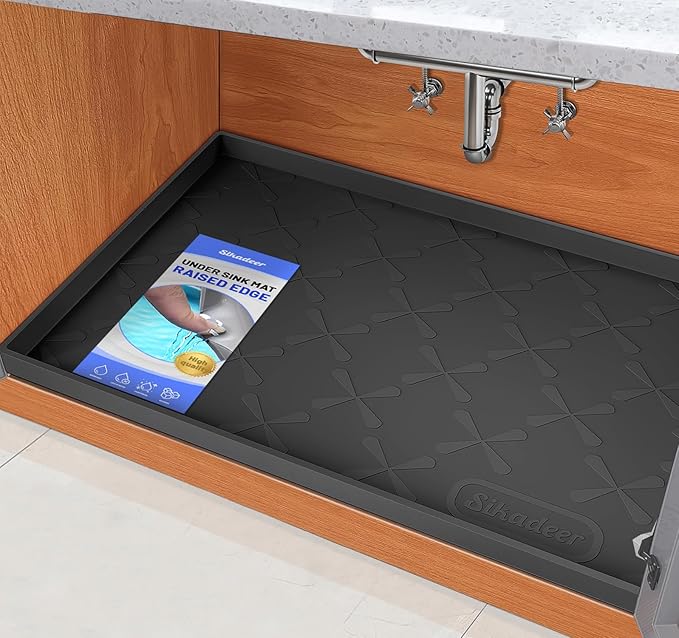 SIKADEER 28" x 22" Under Sink Mat Waterproof, Silicone Mat Kitchen Drawer Shelf by SIKADEER