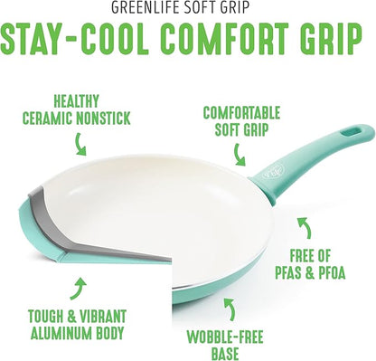 GreenLife Soft Grip Healthy Ceramic Nonstick, 15 Piece Cookware Pots and Pans - Image 4
