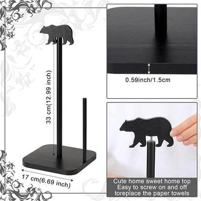 Leinuosen Cabin Bear Paper Towel Holder Farmhouse Bear Wooden Paper Towel - Image 2