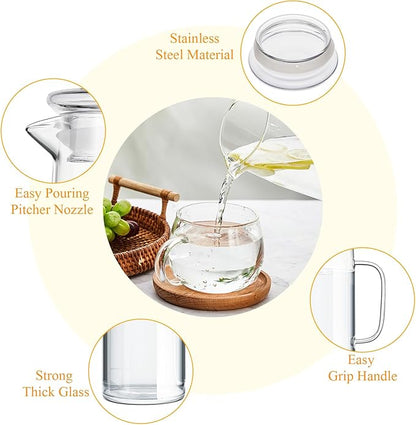 Hsei 2 Sets Glass Pitcher with Lid, 50 oz / 1500 ml Water Carafe with Handles - Image 3