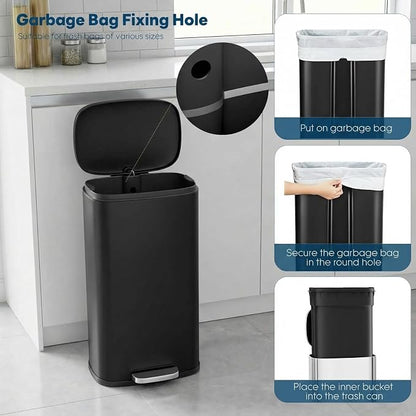 13.2 Gal Kitchen Trash Can, 50L Recycling or Garbage Bin, Brushed Stainless - Image 6