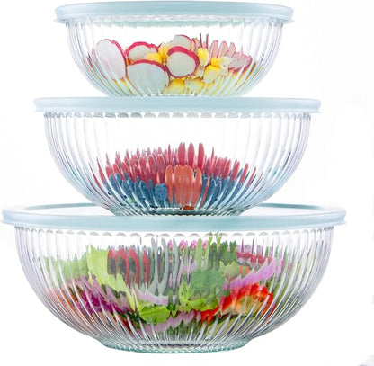Luvan Glass Mixing Bowls with Lids Set, Large Salad Bowls Sets with lids by Luvan