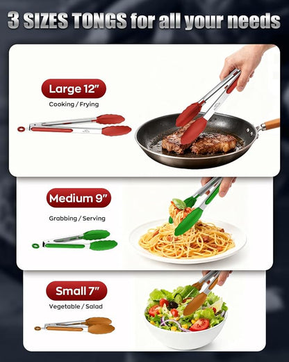 600ºF Heat Resistant Kitchen Tongs, Premium Locking Cooking Tongs - Image 8