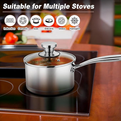 P&P CHEF 2 & 3 Quarts Tri-Ply Stockpot and Saucepan, Stainless Steel Sauce Pan - Image 3