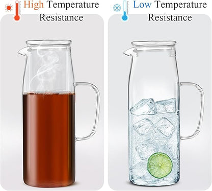 Hsei 2 Sets Glass Pitcher with Lid, 67.6 oz / 2000 ml Water Carafe with Handles - Image 6