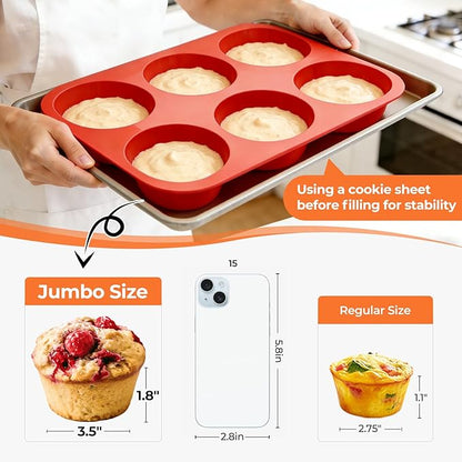 CAKETIME Silicone Jumbo Muffin Pan, 3.5 Inch Silicone Texas Muffin Pan 6 Cup - Image 2