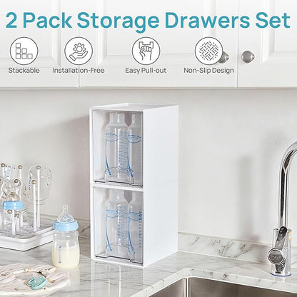 Vtopmart 2 Pack Stackable Storage Drawers, Plastic Organizers Bins - Image 3