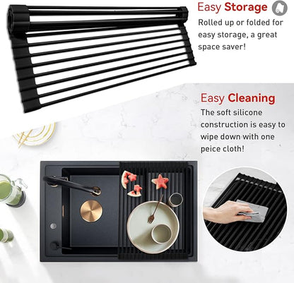 MERRYBOX Roll Up Dish Drying Rack Silicone Wrapped Over The Sink Dish Drying - Image 3