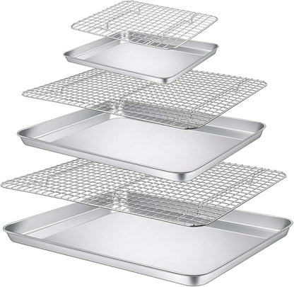 P&P CHEF 17.5 + 16 + 10.4 Inch Baking Sheet and Rack Set, Stainless Steel by PPCHEF