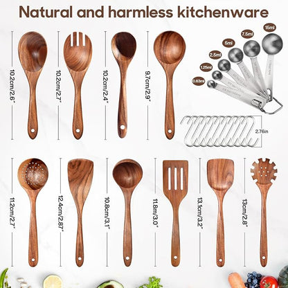 Spardar Teak Wooden Spoons for Cooking, Salad Spoon, - Image 7