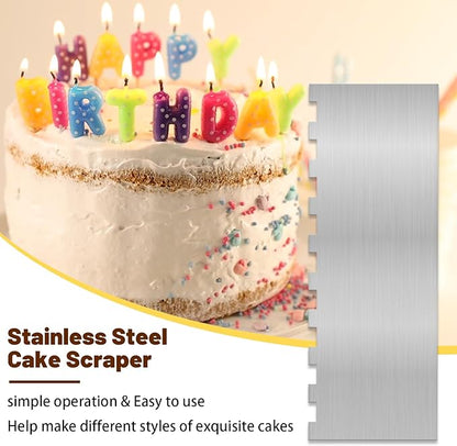 8.7 Inche Stainless Steel Cake Scraper，Double Sided Patterned Edge Stripe Edge - Image 5