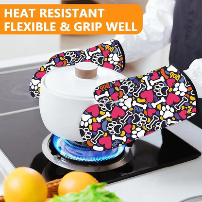 Paw Prints Oven Mitts and Pot Holders Sets 4Pcs, Extra Long Oven Gloves - Image 6