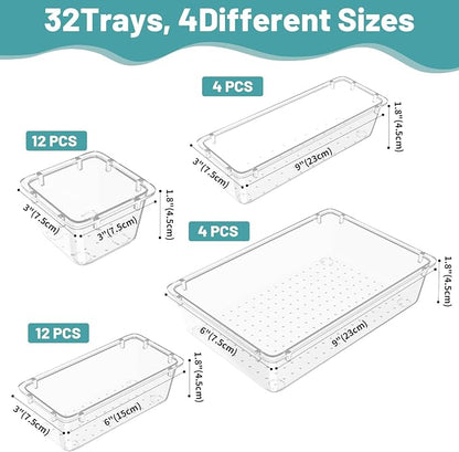 WOWBOX 32 PCS Clear Plastic Drawer Organizer Set, 4 Sizes Desk Drawer - Image 2
