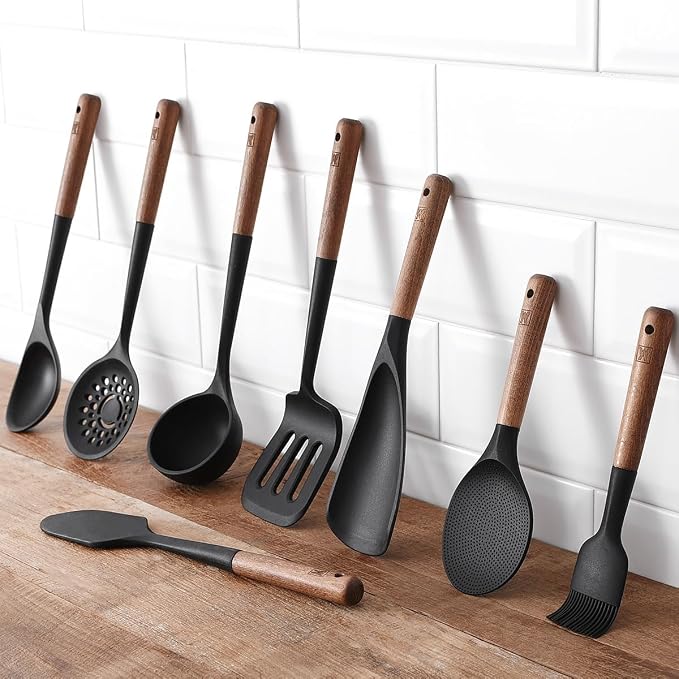 WAGENSTEIGER Set of 2pc Silicone Cooking Utensils: Wooden Handle Ladle + Long - Image 8