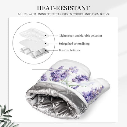 Oven Mitts and Pot Holders Lavender Watercolor Flower Floral Silicone Kitchen - Image 4