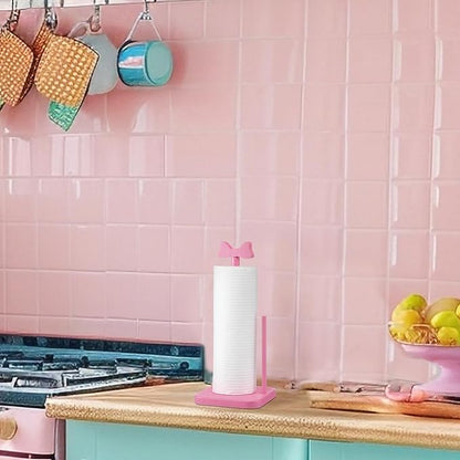 Leinuosen Pink Bow Paper Towel Holder Coquettish Cute Bow Wooden Paper Towel - Image 6