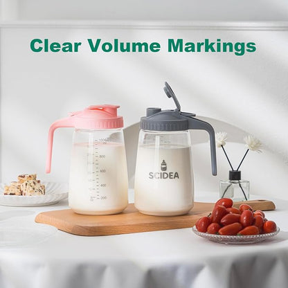32oz Glass Pitcher with Lid, Heat & Cold Resistant, Leak-Proof Wide-Mouth Milk - Image 3